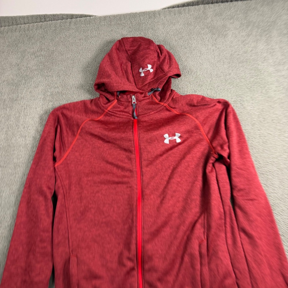 Under Armour ColdGear Mens Medium Red Heathered Full Zip Fitted Hoodie Jacket